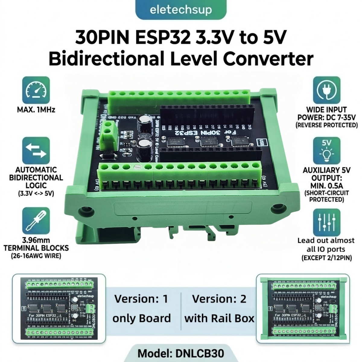 Level Shifter 3.3V - Adaptor Rel DIN ESP32 30P, Pengubah